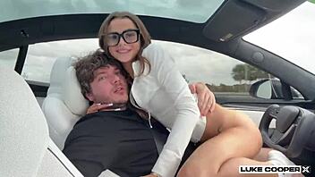 I was teaching my hot stepsis how to drive when she made a move to fuck me. Skinny babe with big cock skills.