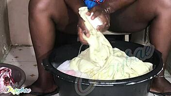 Weekend Laundry as a Housewife Shaved Pussy!