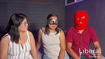 Latina wife enjoys first cuckold threesome with two friends