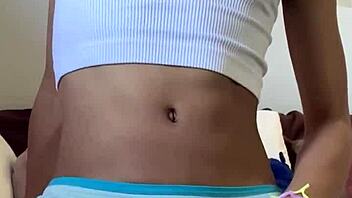 petite teen shows puffy pussy, plays with vibrator and panties intensely