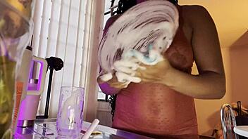 Ripping clothes for shaved pussy play