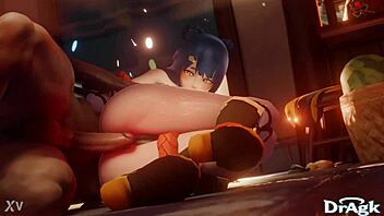 In the kitchen, chinese xiangling experiences her first anal penetration on the floor, a wild genshin impact scene