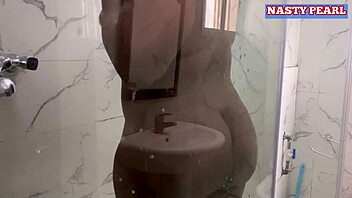 ebony housewife got fucked by husband's friend hiding behind bathroom door