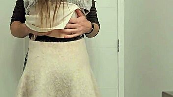 the petite girl with small waist moans in the toilet during orgasm
