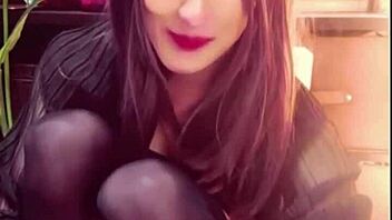 Japanese ladyboy masturbates in public toilet