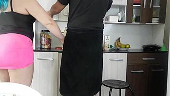 Hot girl fucking with boy in the kitchen