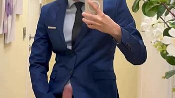 Hey, ready to watch this hot daddy jerk off and bust a thick load in the public toilet?