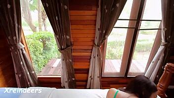 take adorable thick asian girl to cabin for romantic fuck