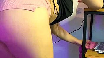 Super Hot Cleaning Lady Wears Shorts While Tidying Up The House