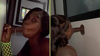 ebony amateur sucks strangers cocks at gloryhole