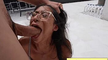 Naughty Petite Teen Brunette Sucks Dick in Bendy Positions and Swallows Deep by the Pool - Sona Bella and Jmac