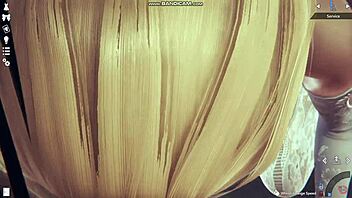 Blonde lingerie whipping and fucking in videogame