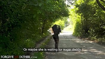 Big tits Latina milf cheats roughly outdoors, sucking big dick hard.