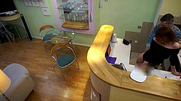 Young Redhead Candy Red Bent Over in Kitchen by Old Stepdad