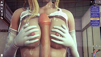 Blonde lingerie whipping and fucking in videogame