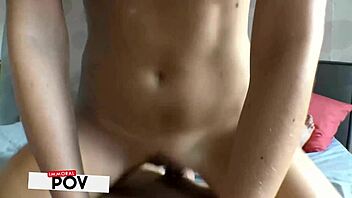 Johnny drills Stacy Cruz's pussy while she gags on Charlie's cock.