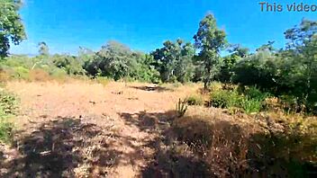 Outdoor camper feels intense pleasure from internal creampie in public forest