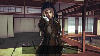 Blonde lingerie whipping and fucking in videogame