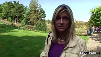 Two boys seduce stranger girl to fuck in park for money outdoors