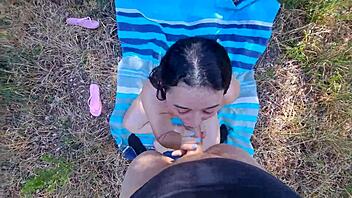 Outdoor camper feels intense pleasure from internal creampie in public forest