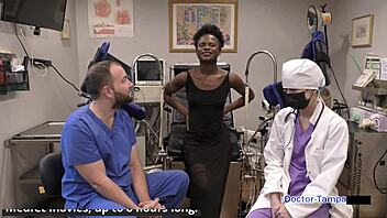 Dr tampa examines petite nurse rina arem with gloves in hospital backstage. She spreads shaved pussy pov during checkup.