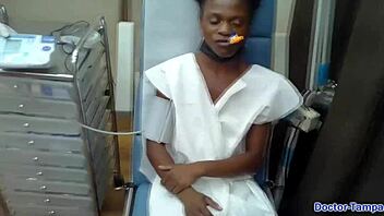 Dr tampa examines petite nurse rina arem with gloves in hospital backstage. She spreads shaved pussy pov during checkup.