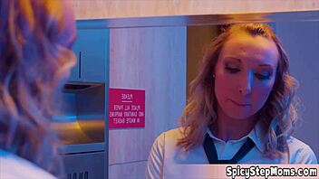 busty elegant milf surprises lucky neighbour with boobjob and free fucking.