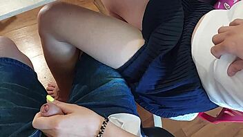 Give handjob in classroom, huge cumshot while fingering 18yo classmate's pussy!