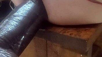Huge dildos on fucking machine for intense anal assfucking in homemade setting.