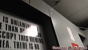 slut sucks big cock at gloryhole. then gets anal fucked hard.