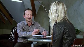 Petite blonde boldly licks cum off cock after intense riding