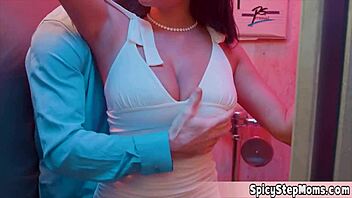 busty elegant milf surprises lucky neighbour with boobjob and free fucking.