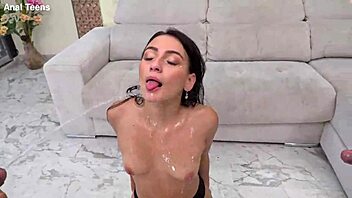 Oh My God, Watch Sabrina Miller Take Double Penetration in Her Tight Asshole from Huge Monster Cocks Until She's Covered in Cum and Gaping Wide!