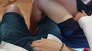 Give handjob in classroom, huge cumshot while fingering 18yo classmate's pussy!