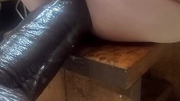 Huge dildos on fucking machine for intense anal assfucking in homemade setting.