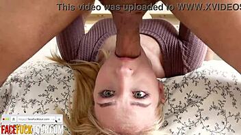 teen blonde babe sofie otis gets sloppy facial after deep throating