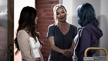 Milf landlady seduces busty babe with kissing and fingering!