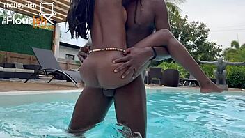 My tiny bombshell takes monster cock by pool