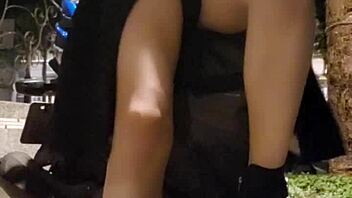 shemale ting xuan wears only underwear under her coat and masturbates on the street with public cumshot