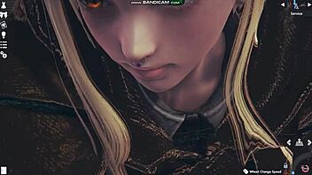 Blonde lingerie whipping and fucking in videogame