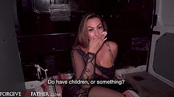 Big tits Latina milf cheats roughly outdoors, sucking big dick hard.