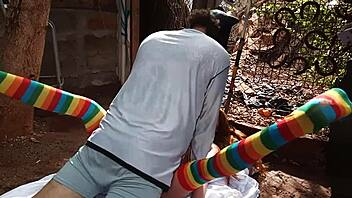 i'm using dildo on latina friend's pussy in outdoor public