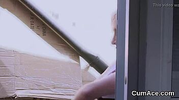 Slutty bombshell gets sperm shot on her face, eating all the cream 😏