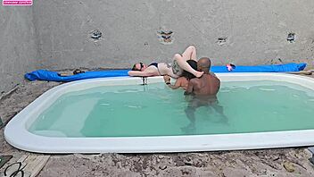fucking two hotties in the pool with creampie