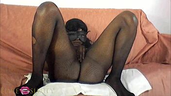 Watching her rub through pantyhose