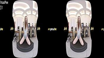 Kinky redhead soaks clothes in piss!