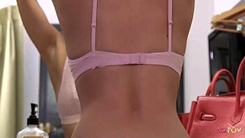 Cute lesbian latina in pink lingerie licks girlfriend's pussy