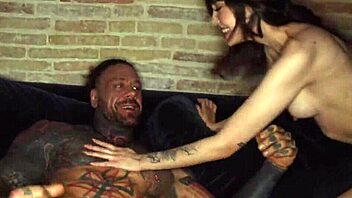 tatted dark haired babe deep-throated and humped in cowgirl, ass licked and rimmed