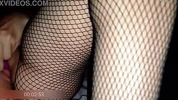 Delicious hairy pussy of 40-year-old housewife in fishnets