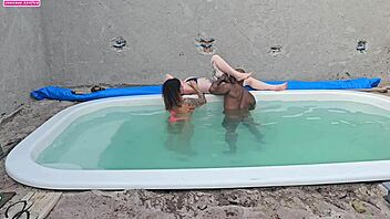 fucking two hotties in the pool with creampie